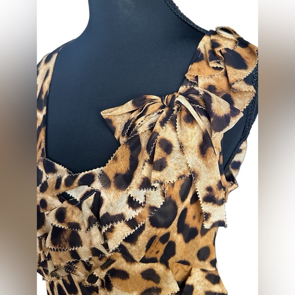Escada Asymmetrical Ruffle Animal Print Dress Tank w/ Bow Detail Size - Picture 2 of 7